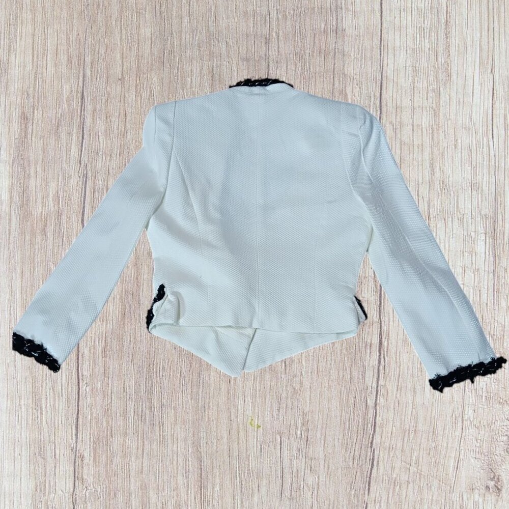 Holy Gino by tov   Womens Blazer With Black Fringe Trim Cream Color Size 36 - Picture 2 of 11
